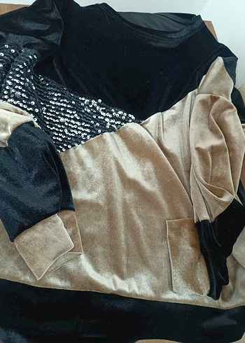 Siyah payetli kadife kısa üst - Görsel 2