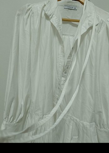 Beyaz Piliseli Uzun Kadın Tunik - Görsel 4