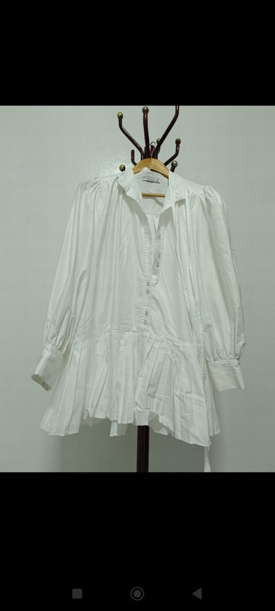 Beyaz Piliseli Uzun Kadın Tunik - Görsel 2