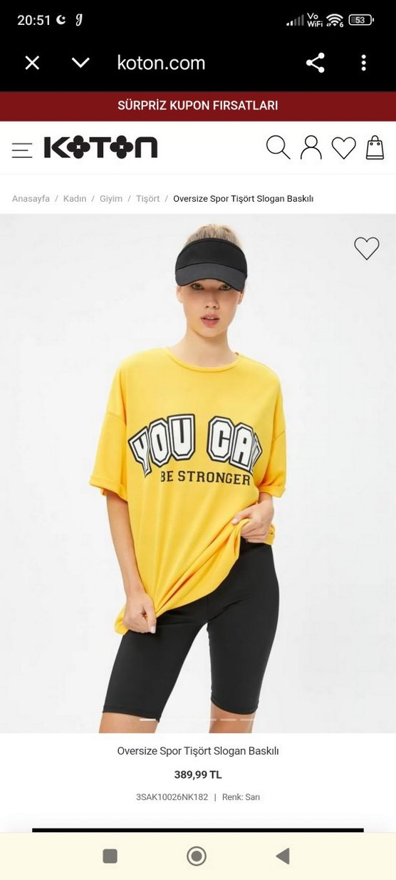 Koton markası Sarı Oversize Spor Tişört - Görsel 2