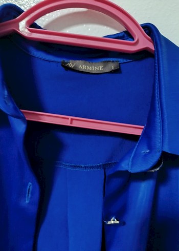 Armine markası Uzun Kollu, Düğmeli Mavi Kadın Gömlek - Görsel 8