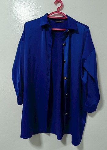 Armine markası Uzun Kollu, Düğmeli Mavi Kadın Gömlek - Görsel 7