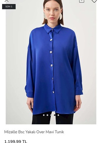 Armine markası Uzun Kollu, Düğmeli Mavi Kadın Gömlek - Görsel 4