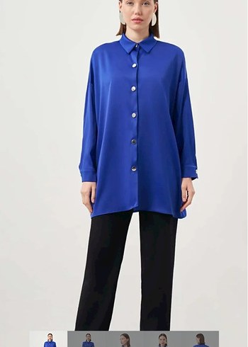 Armine markası Uzun Kollu, Düğmeli Mavi Kadın Gömlek - Görsel 6