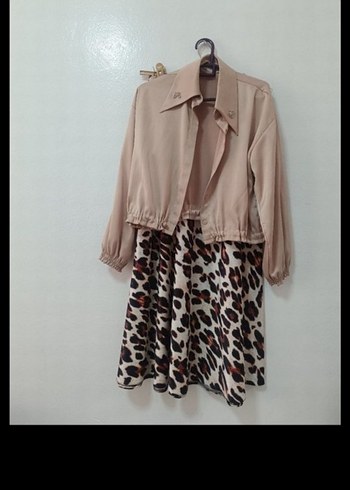 Zara Bej Ceket Leopar Desenli Uzun Etek