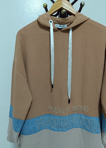 H&M Kapüşonlu Uzun Kahverengi Kadın Sweatshirt