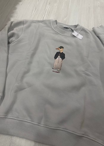 Gri Baskılı Oversize Sweatshirt - Görsel 2