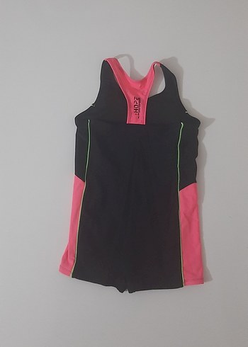 Kız Çocuk mayo Pembe Siyah Fermuarlı Spor Tulum