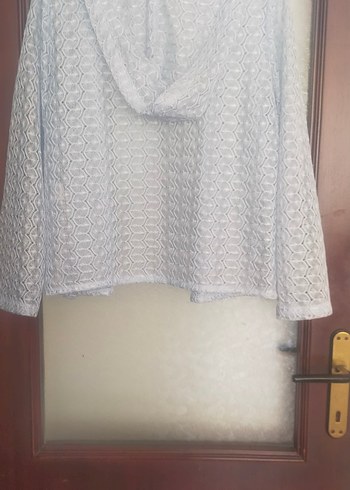 Mavi Dantel Detaylı Desenli Kadın Panço - Görsel 2