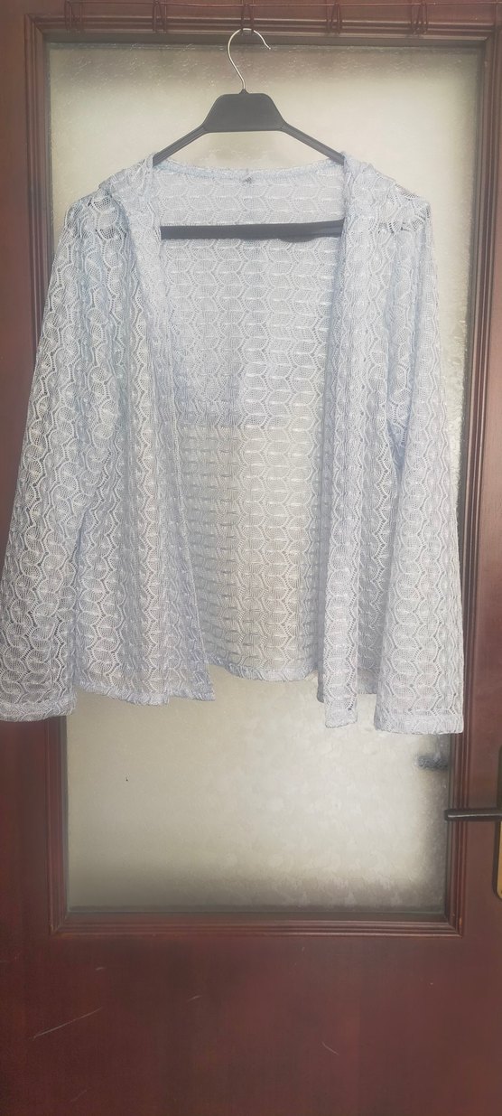 Mavi Dantel Detaylı Desenli Kadın Panço - Görsel 3