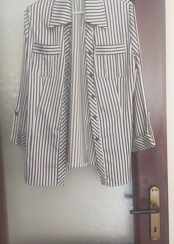 Çizgili Uzun Kollu Kadın Gömlek - Görsel 4