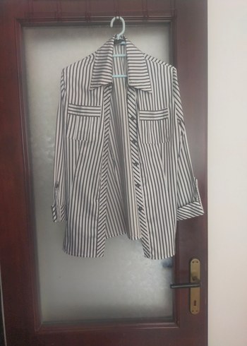 Çizgili Uzun Kollu Kadın Gömlek - Görsel 5