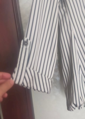 Çizgili Uzun Kollu Kadın Gömlek - Görsel 2