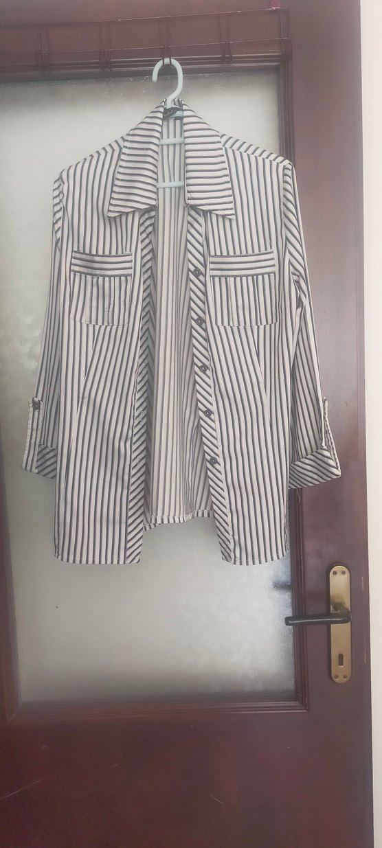 Çizgili Uzun Kollu Kadın Gömlek - Görsel 4