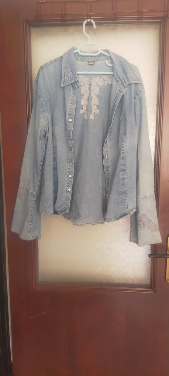 Düğmeli, işlemeli Mavi Kot  Kadın Gömlek - Görsel 4