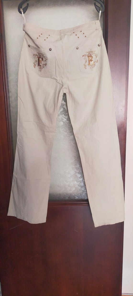 Nakışlı Bej Düğmeli Kadın Pantolon - Görsel 2