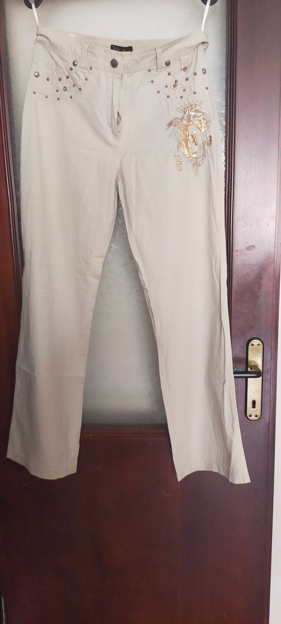 Nakışlı Bej Düğmeli Kadın Pantolon - Görsel 4