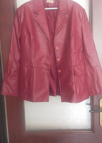 Bordo Deri Kadın Ceket, Düğmeli - Görsel 2