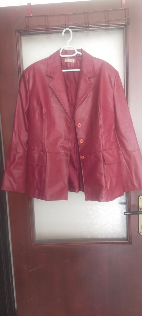 Bordo Deri Kadın Ceket, Düğmeli - Görsel 2