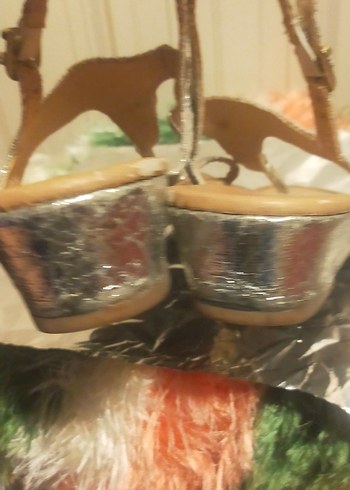 Gümüş Rengi Taşlı Kadın Dolgu Topuk Sandalet - Görsel 3