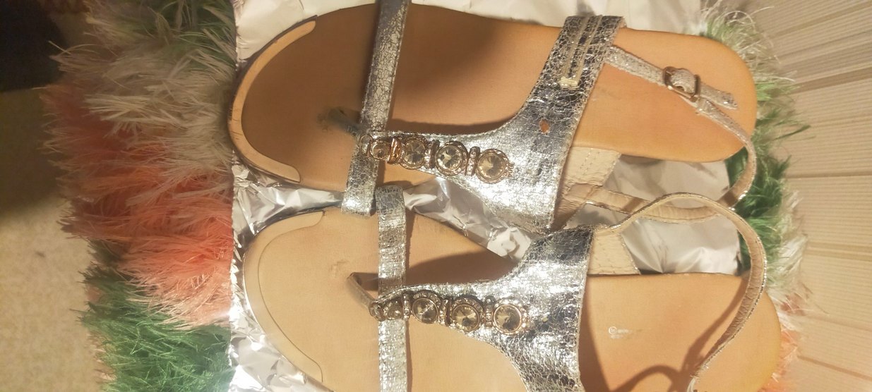 Gümüş Rengi Taşlı Kadın Dolgu Topuk Sandalet - Görsel 5