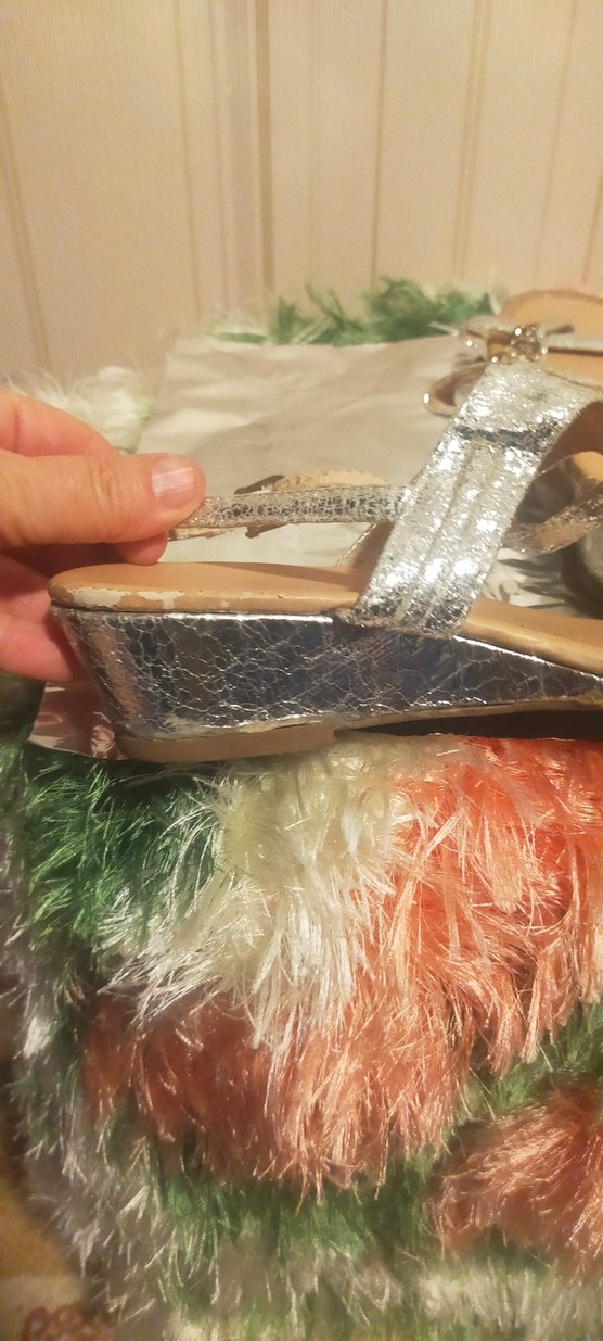 Gümüş Rengi Taşlı Kadın Dolgu Topuk Sandalet - Görsel 4