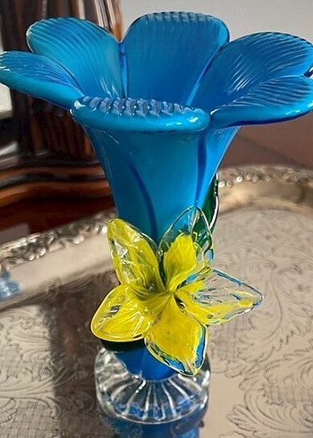 Mavi Çiçekli Murano Vazo - Görsel 4
