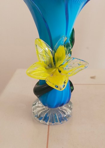 Mavi Çiçekli Murano Vazo - Görsel 3