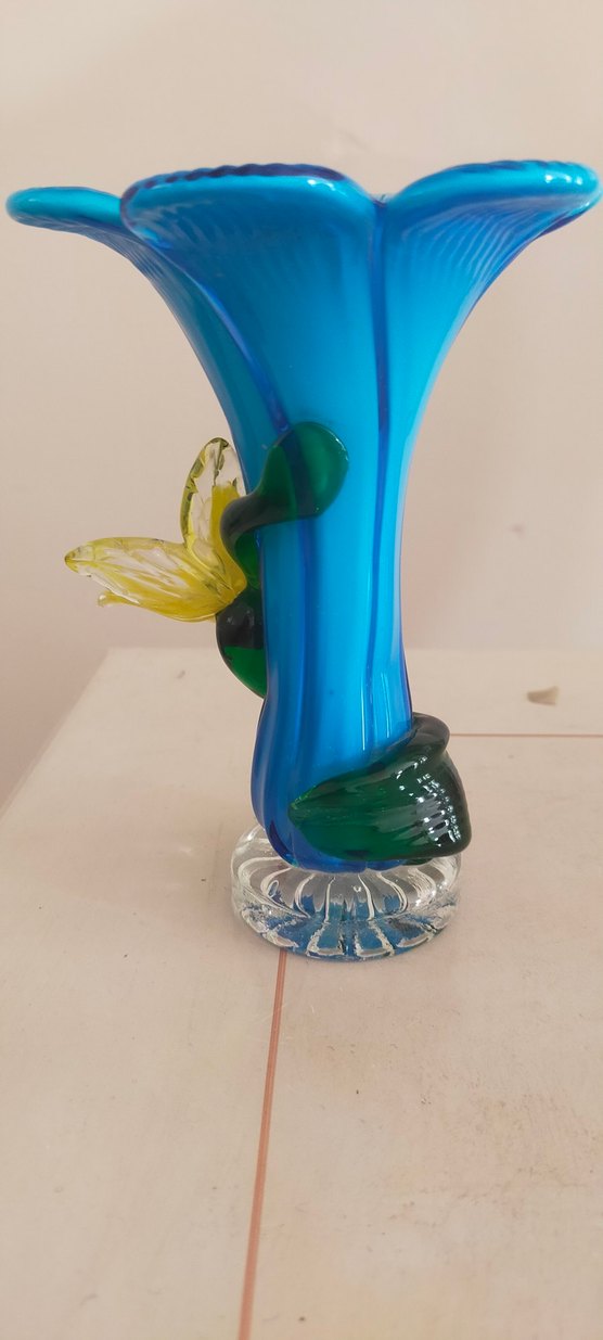 Mavi Çiçekli Murano Vazo - Görsel 5