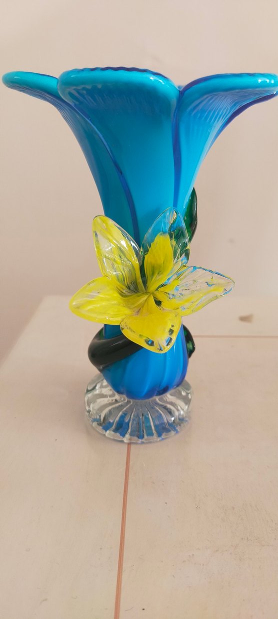 Mavi Çiçekli Murano Vazo - Görsel 3