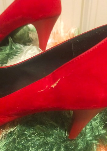 Kırmızı Süet Topuklu Kadın Stiletto - Görsel 5