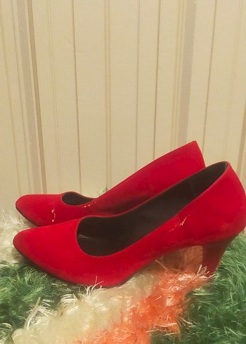 Kırmızı Süet Topuklu Kadın Stiletto - Görsel 6