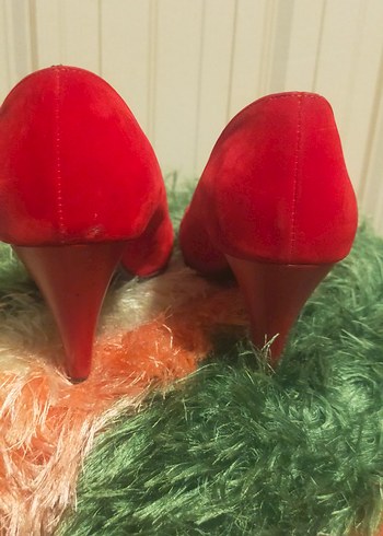 Kırmızı Süet Topuklu Kadın Stiletto - Görsel 2