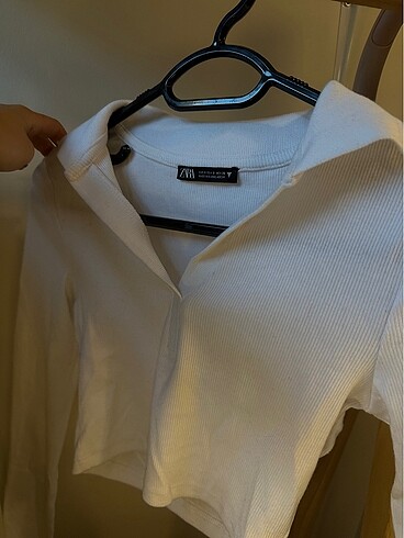 Zara Kadın Crop Polo Yaka Bluz