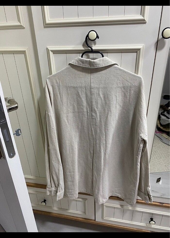 Ekru keteten gömlek - Görsel 3