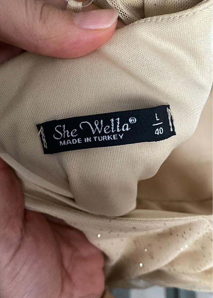 Krem askılı abiye elbise - Görsel 3