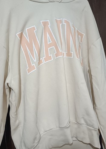 l Beden Beyaz Kapüşonlu Uzun Kollu Sweatshirt