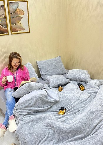 Gri Baklava Desenli Yumuşak Nevresim Seti - Görsel 5