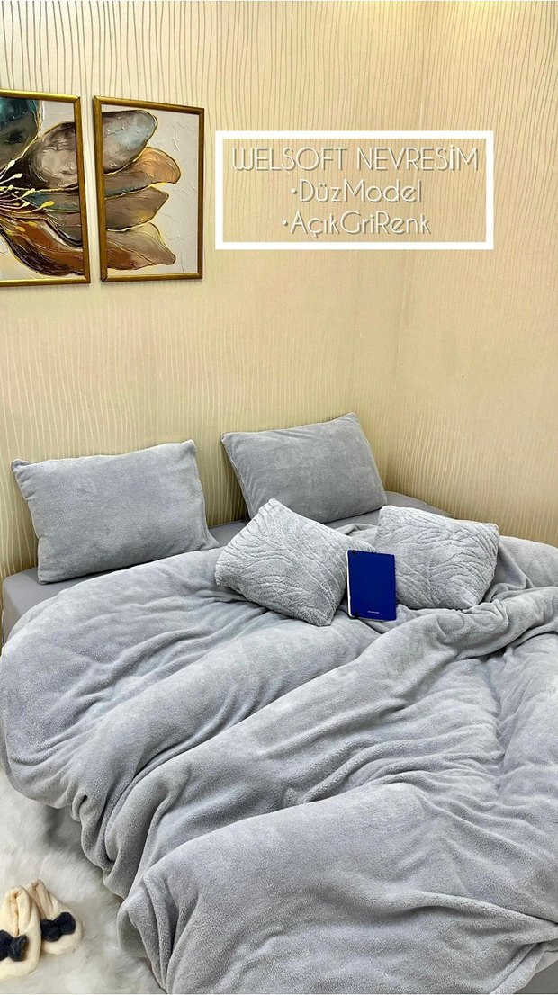 Gri Baklava Desenli Yumuşak Nevresim Seti - Görsel 3