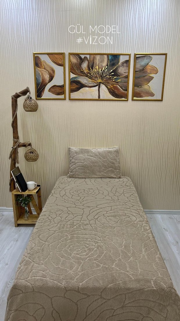 Bej Renkli Düz Yatak Örtüsü - Görsel 4
