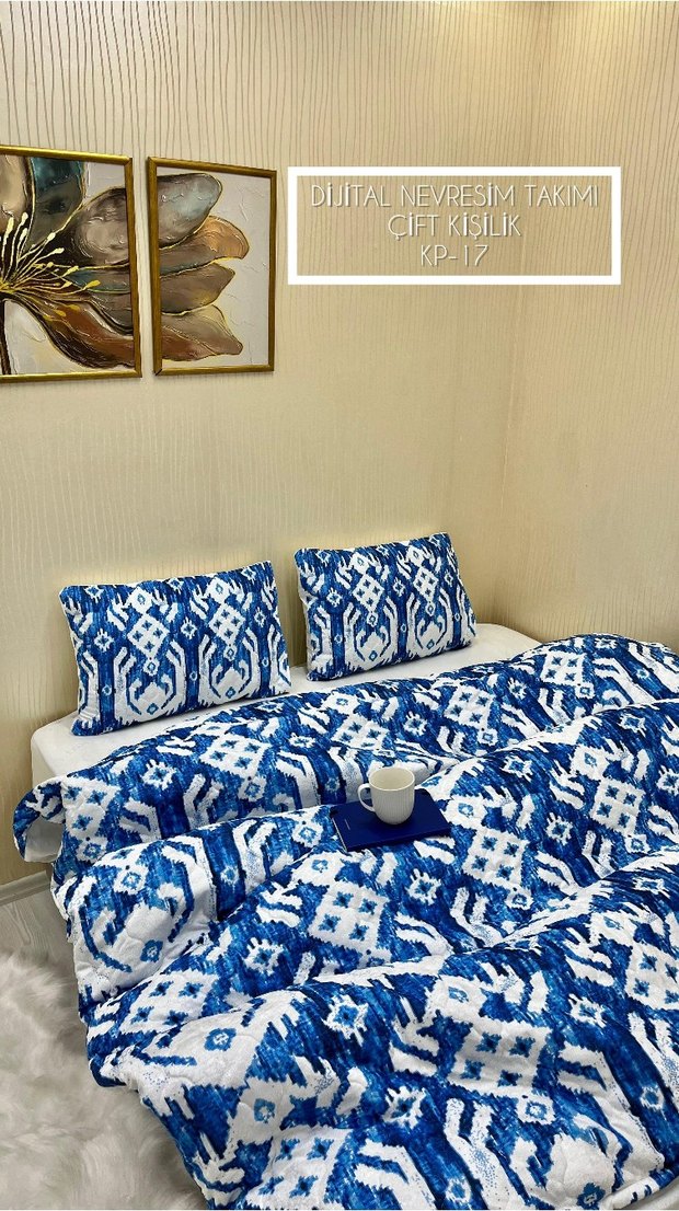 Parlak Mavi Batik Çift Kişilik Nevresim Takımı - Görsel 3