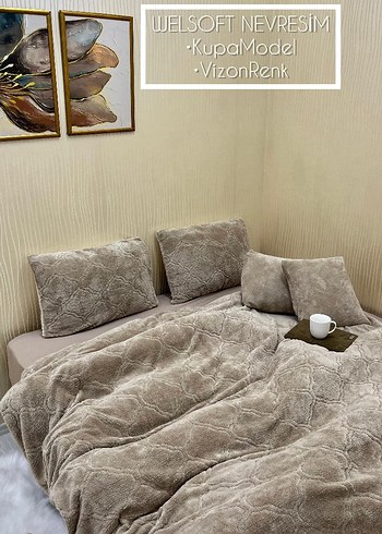 Bej Welsoft Yumuşak Çiçek Desenli Yatak Örtüsü - Görsel 5