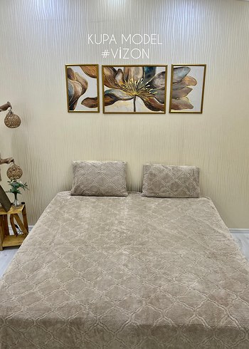 Bej Welsoft Yumuşak Çiçek Desenli Yatak Örtüsü - Görsel 3