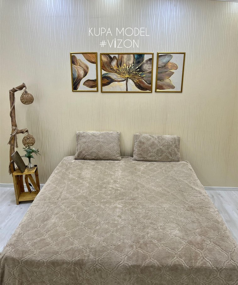 Bej Welsoft Yumuşak Çiçek Desenli Yatak Örtüsü - Görsel 3