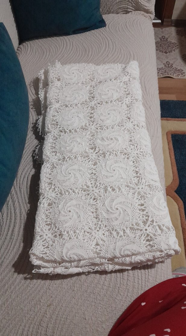 Vintage  Dantel spiral  Örgü Desenli El İşi Kumaş - Görsel 3