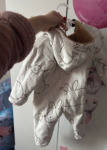Bebek Beyaz Kapüşonlu kışlık Tulum - Görsel 5