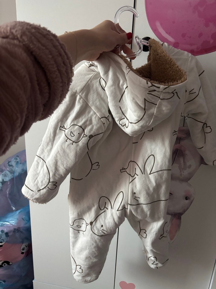 Bebek Beyaz Kapüşonlu kışlık Tulum - Görsel 5