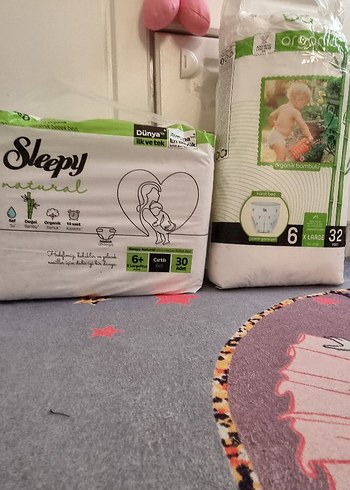 6 Beden: 16+ kg Beden Renk Sleepy 6+ 32 adet Cırtlı, Pure Baby 6 no 20 adet külot bez