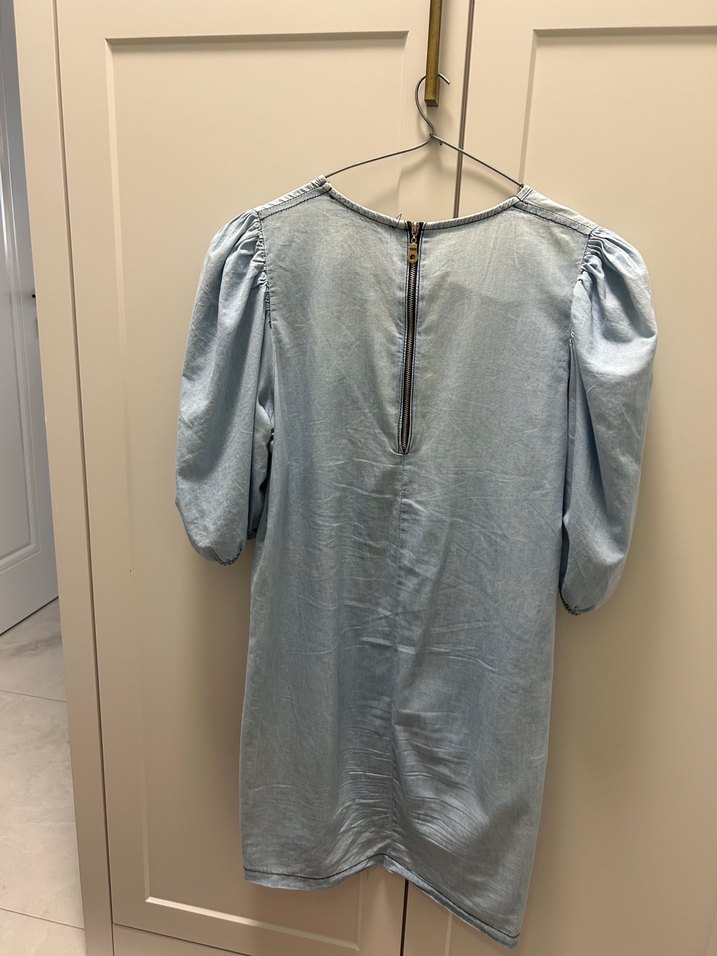 V Yaka Denim Midi Elbise - Görsel 2