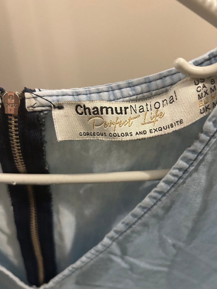 V Yaka Denim Midi Elbise - Görsel 3